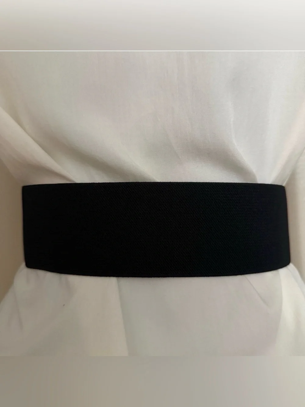 Black PU leather silver tone buckle rhinestone details elastic waistband belt